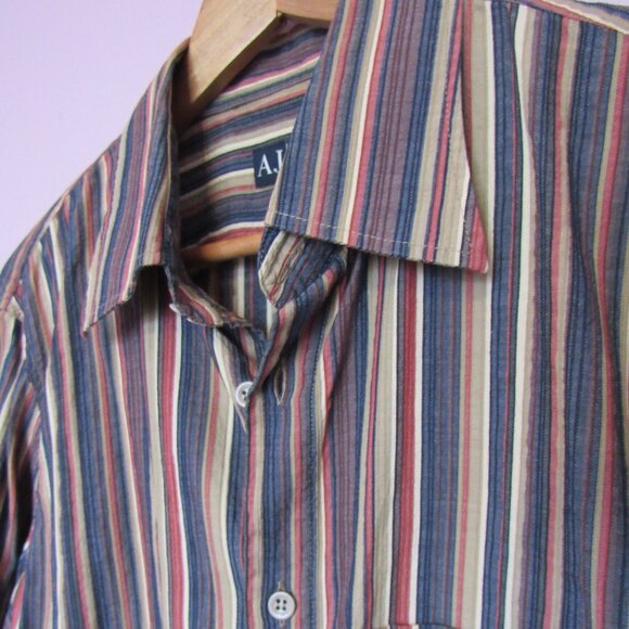 Armani Jeans Men’s Striped Buttown Down Shirt- Size L,Brown/Red,made in Italy - Picture 2 of 7